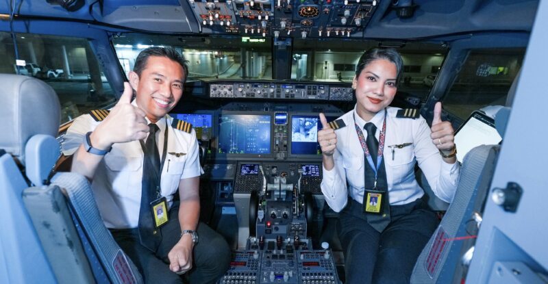 Malaysia Airlines pilots in the cockpit.