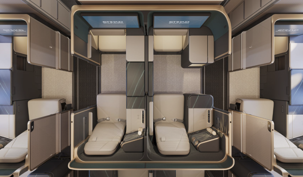 Overhead view of the VantageXL First seat on the Etihad A330neo.