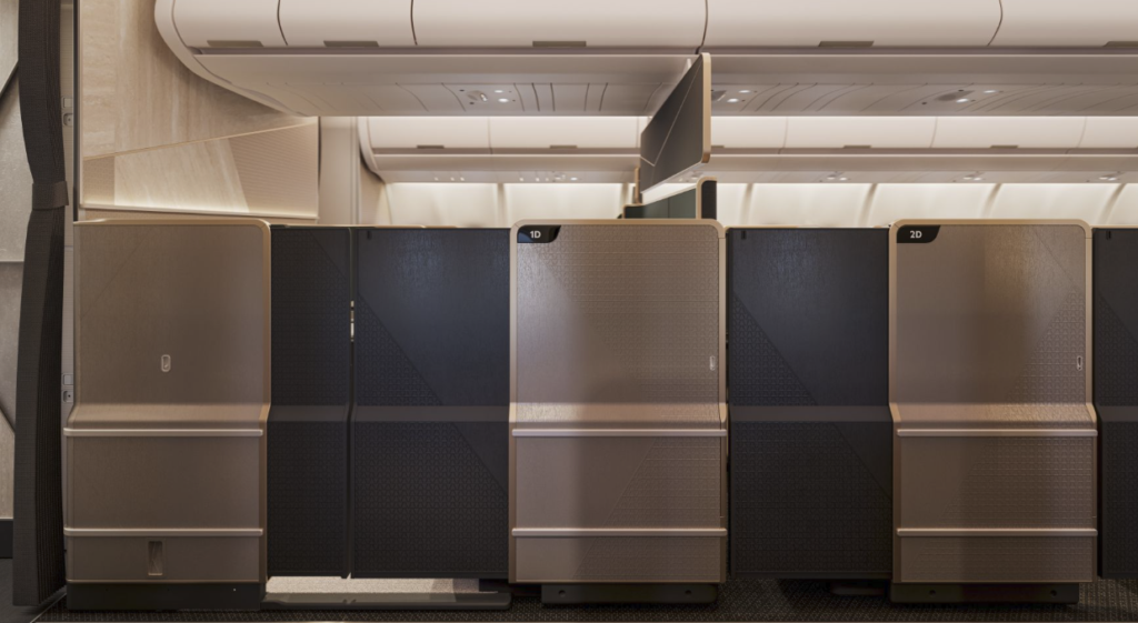 Suite doors are closed in First and Business on the Etihad A330neo