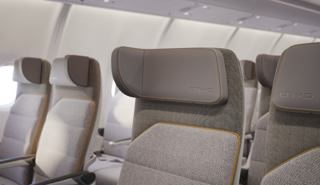 An 18-inch-wide seat with Etihad's signature adjustable headrest, designed to cradle you into rest.