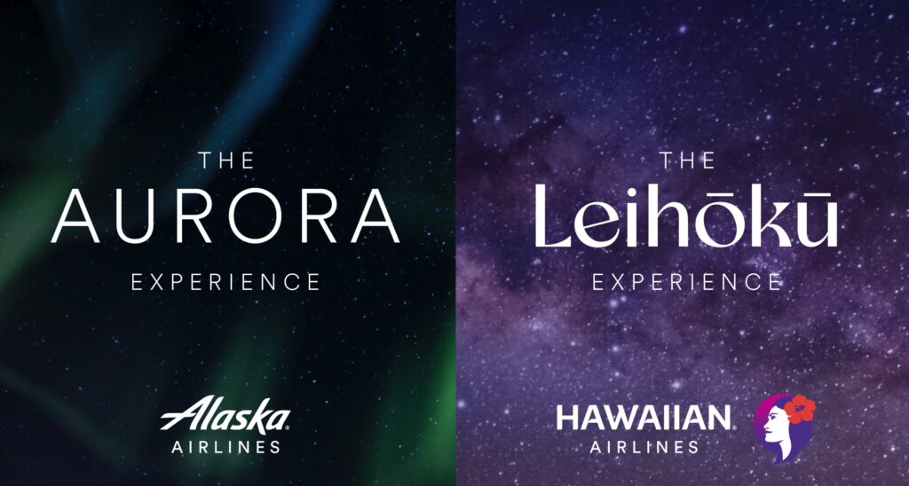 The new branding for Alaska and Hawaiian's premium experience, placed side by side