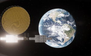 Rendering of ViaSat-3 F2 satellite in geostationary orbit