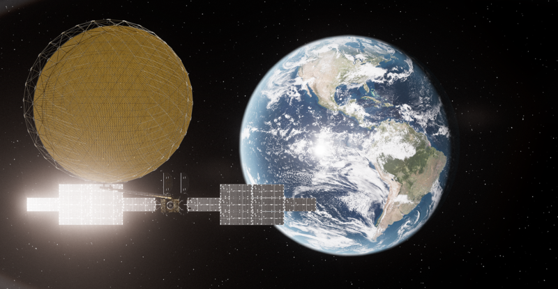 Rendering of ViaSat-3 F2 satellite in geostationary orbit