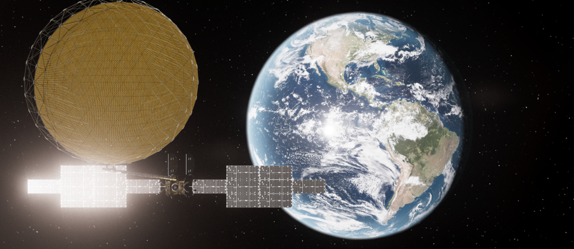 Rendering of ViaSat-3 F2 satellite in geostationary orbit