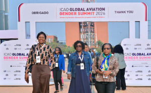 Women enter the ICAO Global Gender Summit in Luanda, Angola.