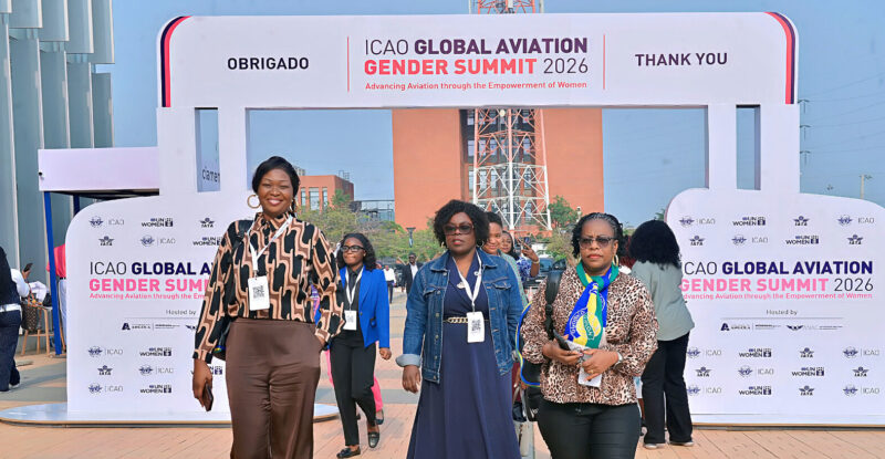 Women enter the ICAO Global Gender Summit in Luanda, Angola.