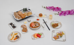 An assortment of the new dishes and meals for the Singapore Airlines' first and business class passengers
