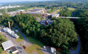 A drone aerial view of the GE Aerospace Research Center in Niskayuna, NY.