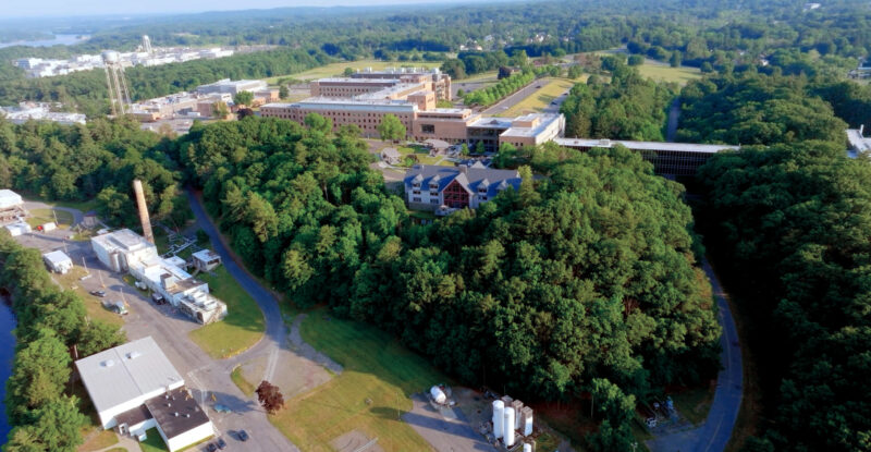 A drone aerial view of the GE Aerospace Research Center in Niskayuna, NY.