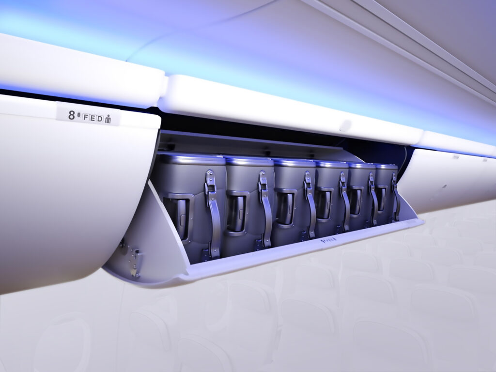 Space Bins on board are packed with bags
