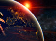 3d illustration showing satellite communications network above the Earth, with a focus on Europe