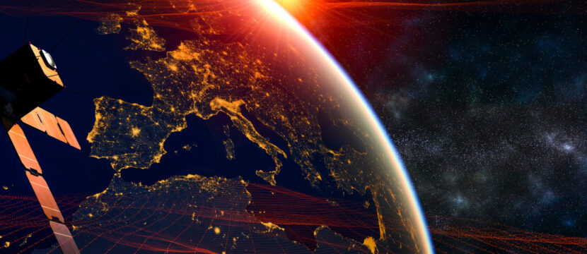 3d illustration showing satellite communications network above the Earth, with a focus on Europe