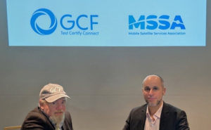 Lars Nielsen, Director General of the Global Certification Forum (GCF), and Lotfi Benachenhou, MSSA Device Certification & Licensing Working Group Lead and Director, Mobile Device Development & Architecture, Terrestar Solutions, mark the signing of a Memorandum of Understanding to advance certification, interoperability, and standards-based Non-Terrestrial Network (NTN) technologies. The collaboration supports the development of certification frameworks and interoperable solutions that will help accelerate the adoption of satellite-enabled mobile services worldwide.