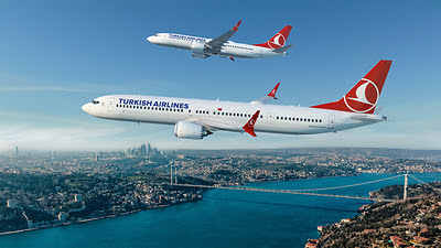 Rendering of Turkish Airlines Boeing 737 MAX aircraft in flight