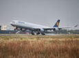 Lufthansa Airbus A340-600 taking off.