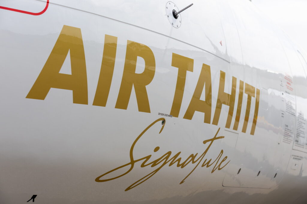 Air Tahiti Signature logo on the side of the aircraft. 