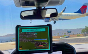 An airport vehicle using the new Honeywell Aerospace ground vehicle technology.