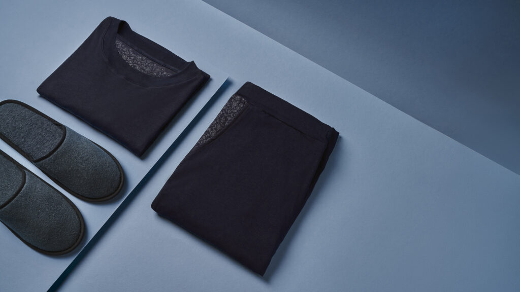 Singapore Airlines' Business Class sleeper set, laid out on a table
