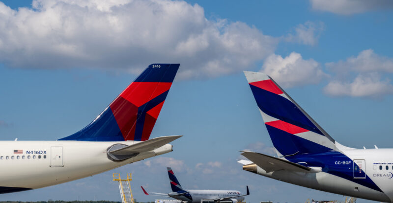 LATAM and Delta aircraft tails.