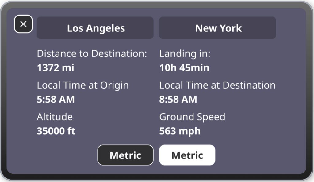 FlightPath3D Accessibility Map in dark mode with flight information.