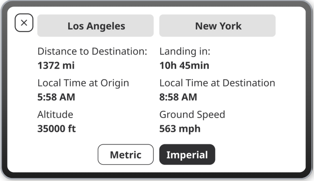 FlightPath3D Accessibility Map page with flight information shown in dark letters and numbers against a lighter background