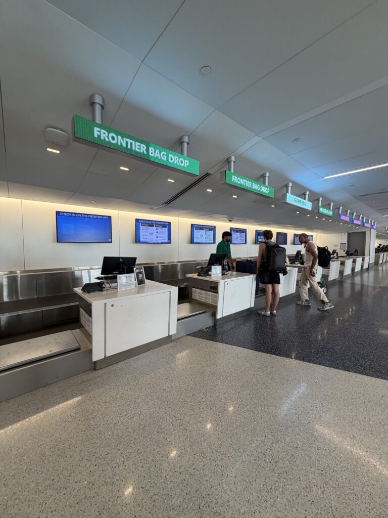 Frontier Airlines check-in counters at LAX.