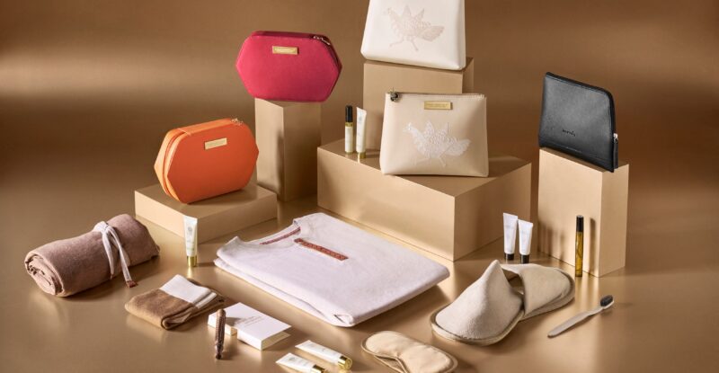 All of the new Air India amenities on display.