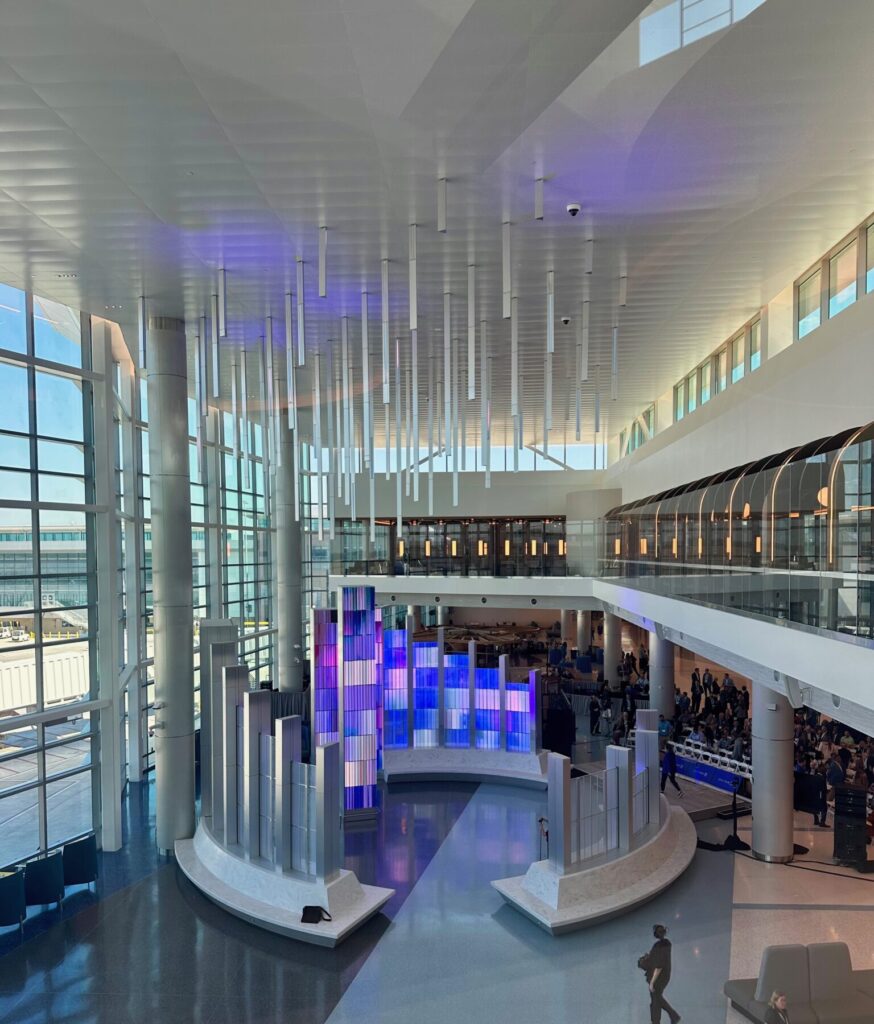 Massive art and light installation in the center of the concourse 