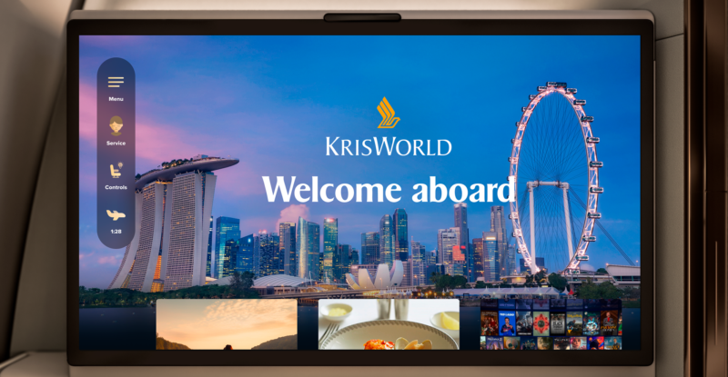 Welcome Aboard message on Singapore Airlines' new KrisWorld IFE