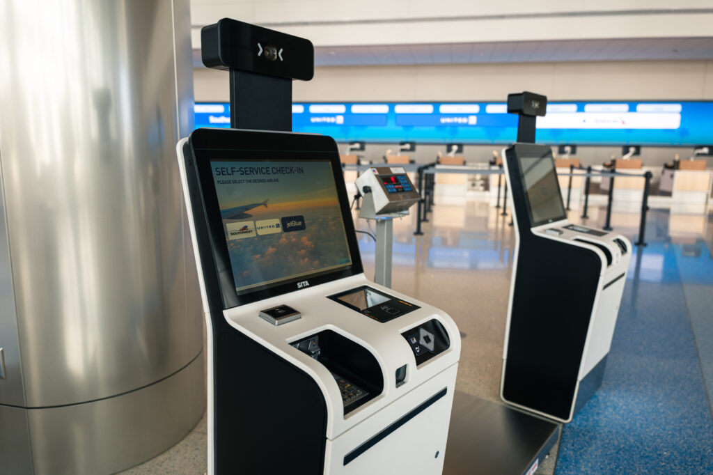 Check-in kiosks at Hollywood Burbank Airport.