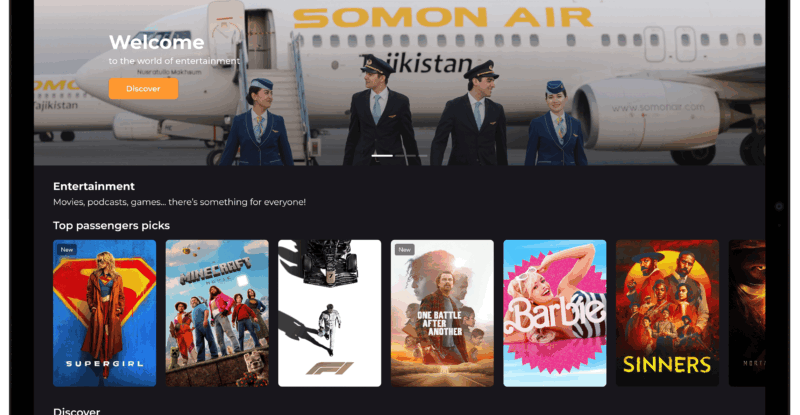 Somon Air IFE portal by Moment as seen on a tablet