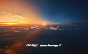 Pegasus and Smartwings aircraft flying off into the sunset.