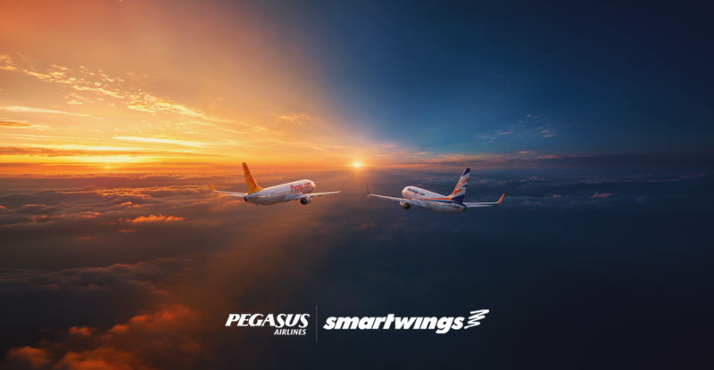 Pegasus and Smartwings aircraft flying off into the sunset.
