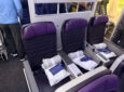 United Premium Plus seats with purple headrests aboard the 787-10