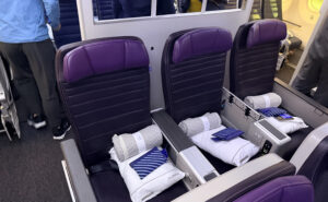 United Premium Plus seats with purple headrests aboard the 787-10
