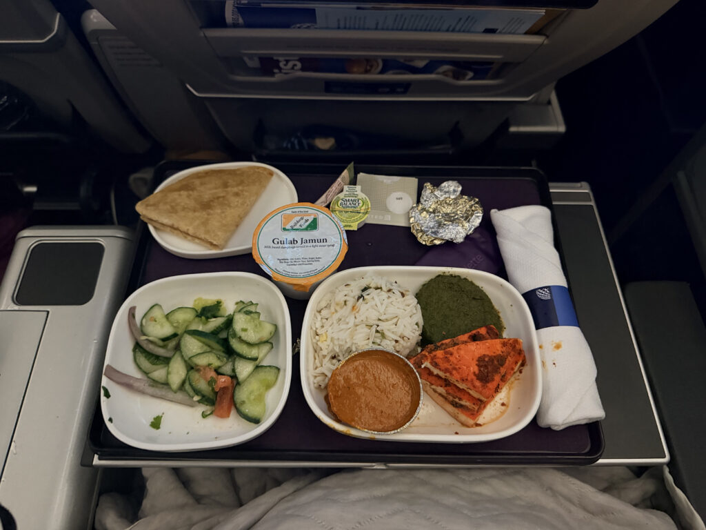 Paneer curry served as the inflight meal.