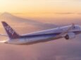 ANA Dreamliner in flight as the sun sets