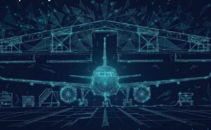 Rendering of a digital Airbus aircraft in a hangar