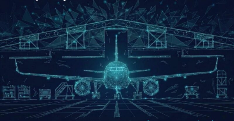 Rendering of a digital Airbus aircraft in a hangar
