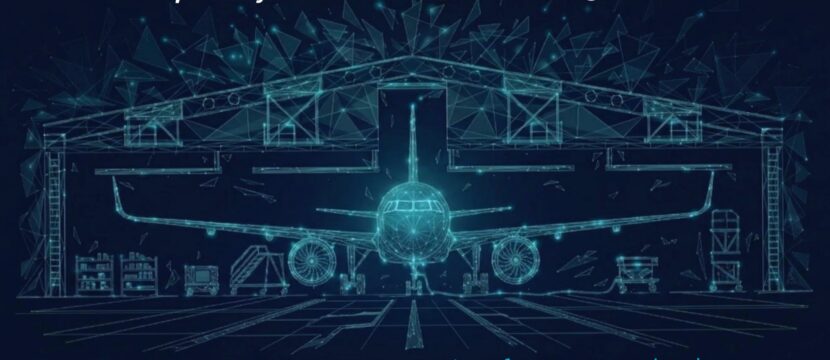 Rendering of a digital Airbus aircraft in a hangar