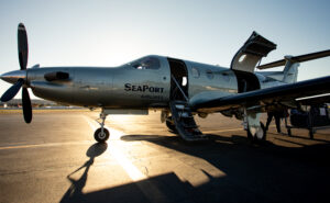 The SeaPort Pilatus PC-12 aircraft is ready for boarding.