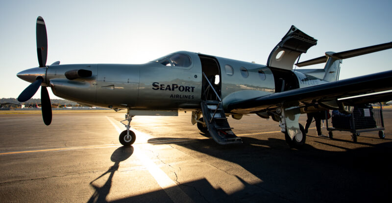 The SeaPort Pilatus PC-12 aircraft is ready for boarding.