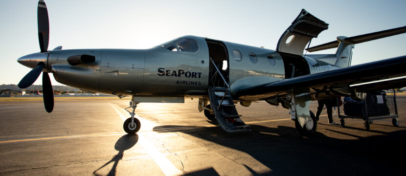 The SeaPort Pilatus PC-12 aircraft is ready for boarding.