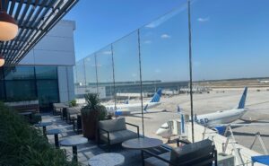 Open terrace at the massive new United Club at Terminal B North Concourse at IAH, with United tails in view