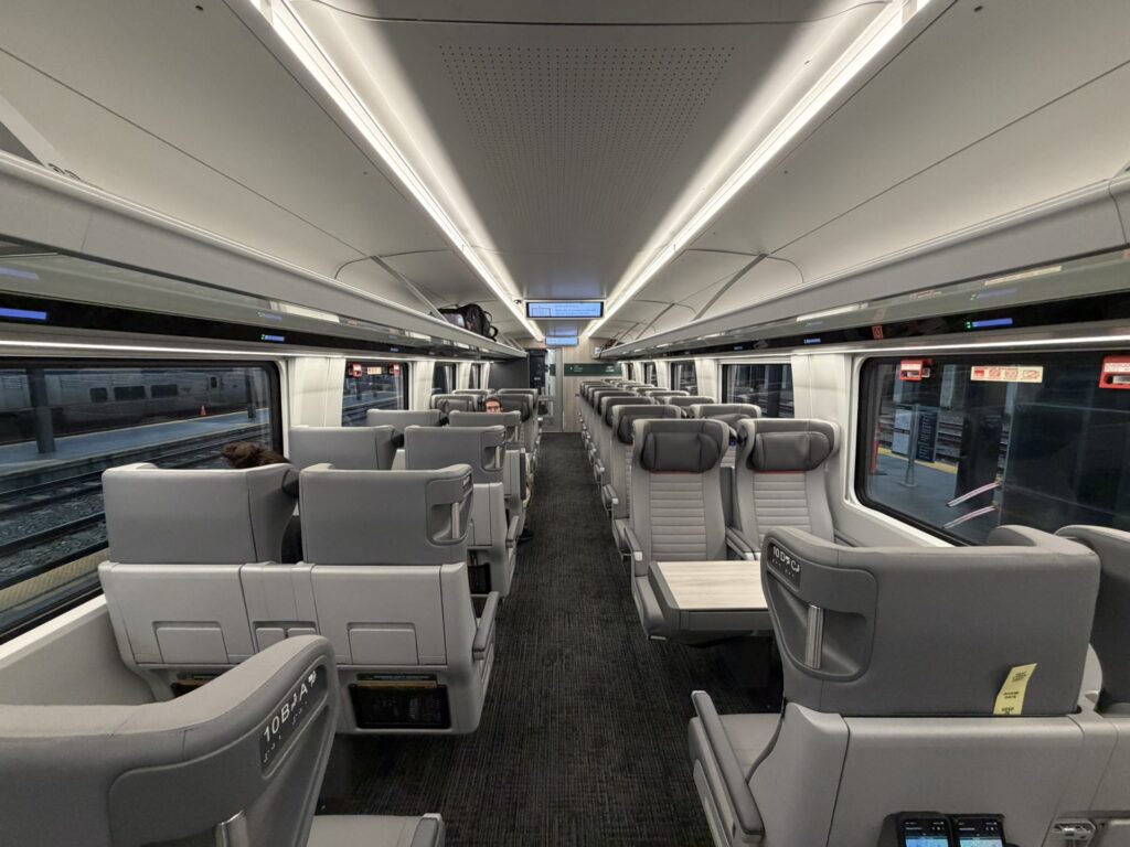 Inside the Airo trainset car, configured 2-2