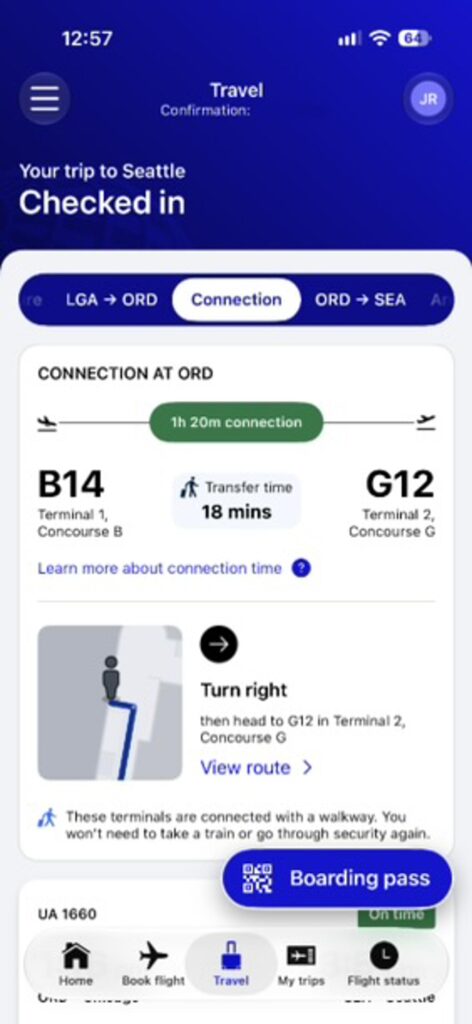 The United Airlines app is offering guidance from gate to gate.
