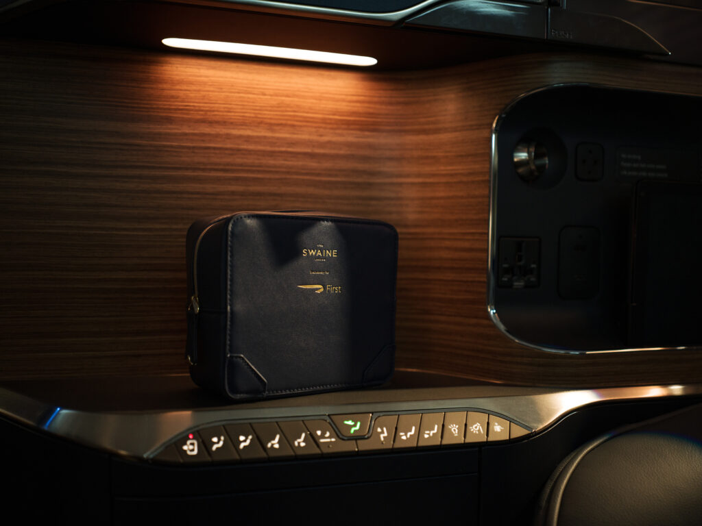 First amenity kit for British Airways' refitted A380s sits on the side table in First