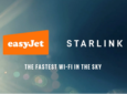 easyjet and Starlink logos on a blue background with a sunburst.
