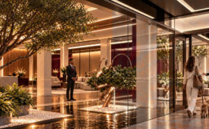 Conceptual rendering of lobby entrance to VIP Terminal.