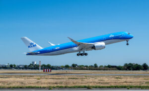 KLM Royal Dutch Airlines' first Airbus A350-900 in flight